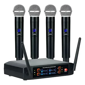 Micrófonos Inalámbricos Profesionales Karaoke Kit 4 Canalesuhf Receptor Alta Calidad Para Eventos Y Karaoke Negro