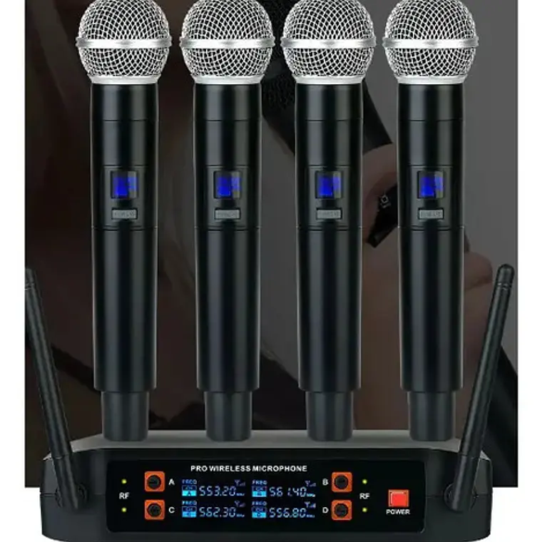 Micrófonos Inalámbricos Profesionales Karaoke Kit 4 Canalesuhf Receptor Alta Calidad Para Eventos Y Karaoke Negro 3
