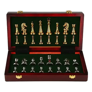 Tablero Ajedrez Deluxe Piezas Metálicas Doradas Y Plateadas