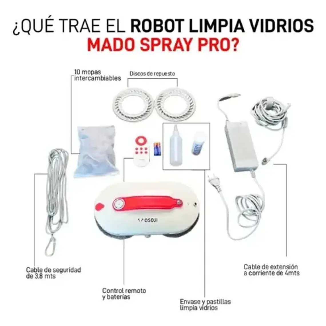 Robot Limpia Vidrios Osoji Plus Spray Pro Bluetooth Color Blanco 9
