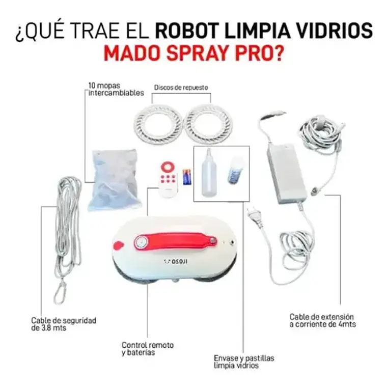Robot Limpia Vidrios Osoji Plus Spray Pro Bluetooth Color Blanco 9