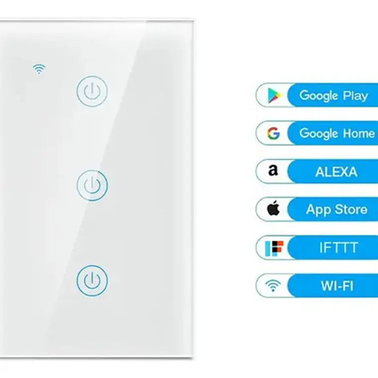 Interruptor De Pared Wifi Touch 3 Canales Alexa Google Color Blanco 2