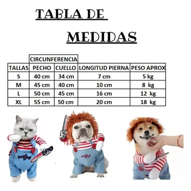 Disfraz Chucky Perros Gatos Halloween Tamaños 29