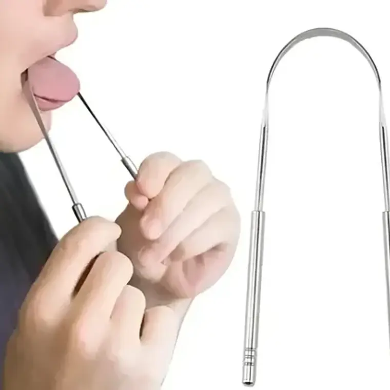 Raspador Limpiador Lengua Limpieza Lingual Facil Acero Inox Plateado 1