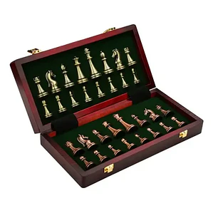 Tablero Ajedrez Deluxe Piezas Metálicas Cobre Y Bronce 40x40