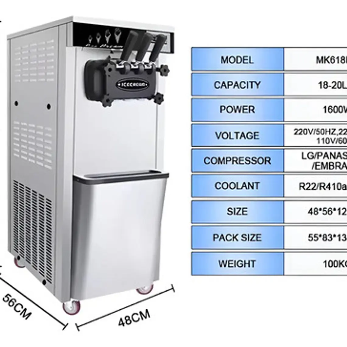 Máquina De Helado Soft Pedestal 18-20lts Compresor Panasonic 3
