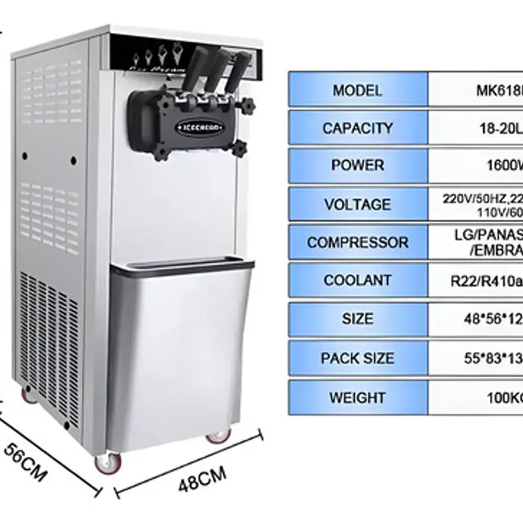 Máquina De Helado Soft Pedestal 18-20lts Compresor Panasonic 3