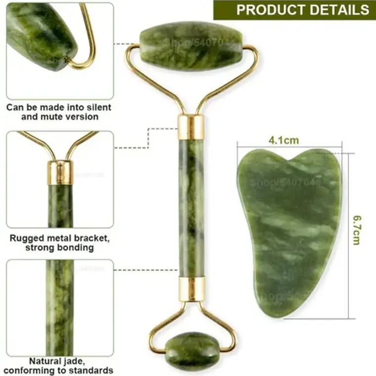 Rodillo Facial Roller Jade Doble + Piedra Gua Sha Santiago Todo Tipo De Piel 4