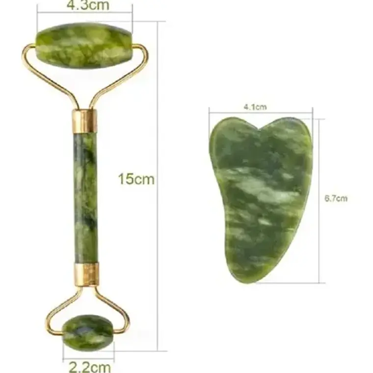 Rodillo Facial Roller Jade Doble + Piedra Gua Sha Santiago Todo Tipo De Piel 6