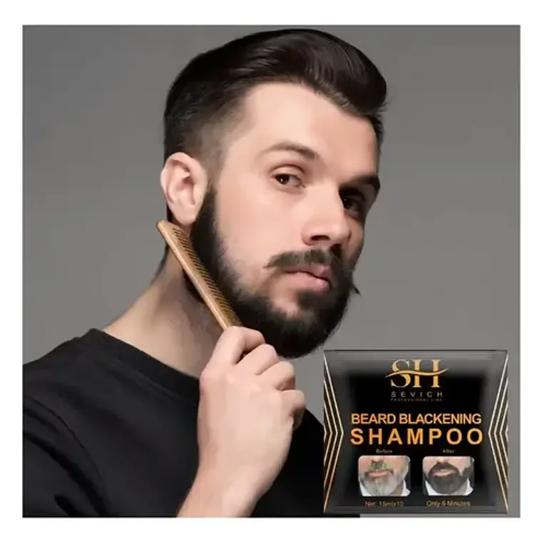 10 Uds Shampoo Sevich Barba Bigote Negro En 5 Minutos 3