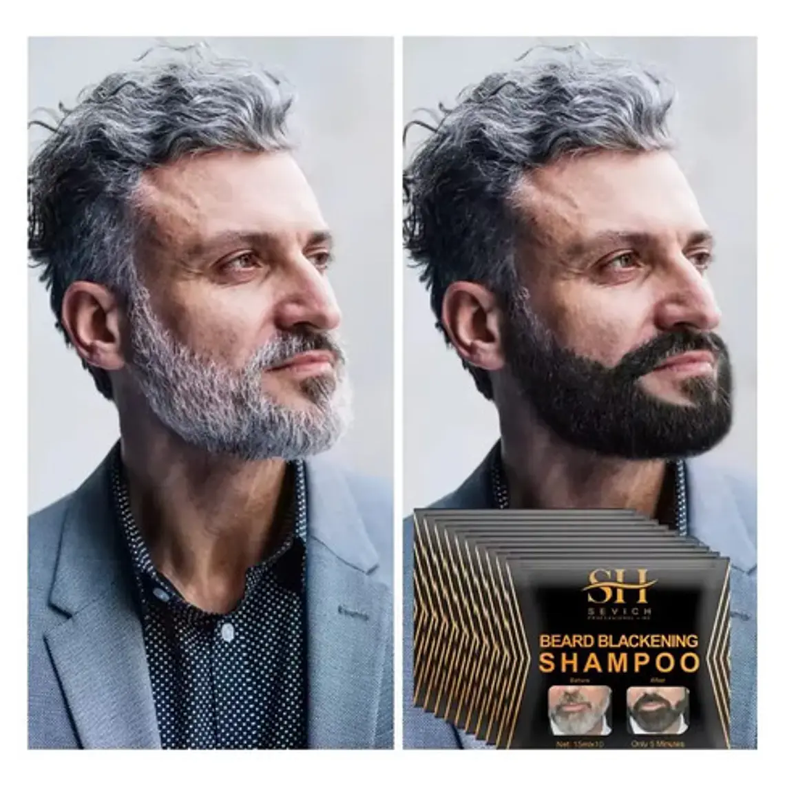 10 Uds Shampoo Sevich Barba Bigote Negro En 5 Minutos 4