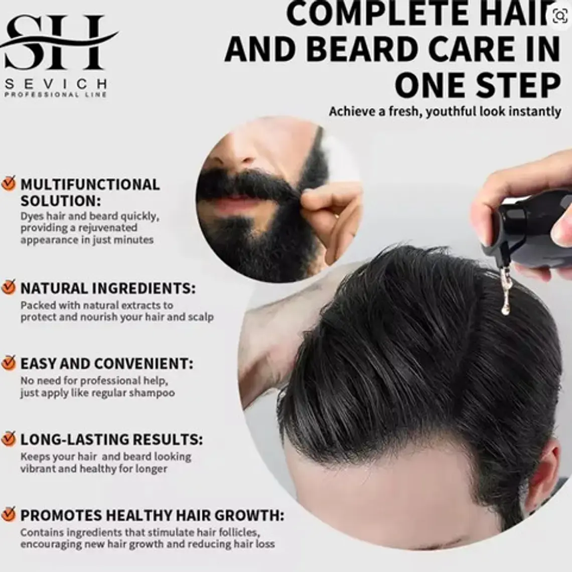 Shampoo Sevich 250ml 5 En Uno Cabello Y Barba Acción Rápida 9