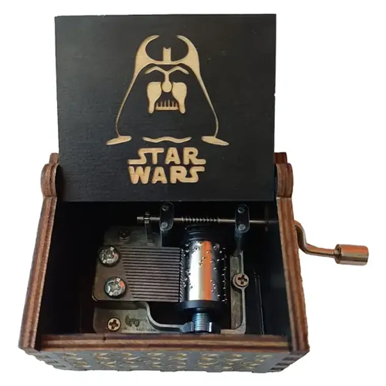Caja Musical De Madera Con Manivela Star Wars Intro Famosa 1