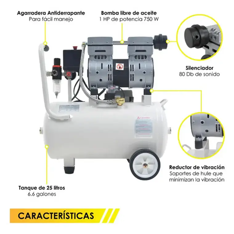 Compresor Dental Libre De Aceite Silencioso 25lts 1hp Prof. Color Blanco Fase Eléctrica Monofásica Frecuencia 60 4