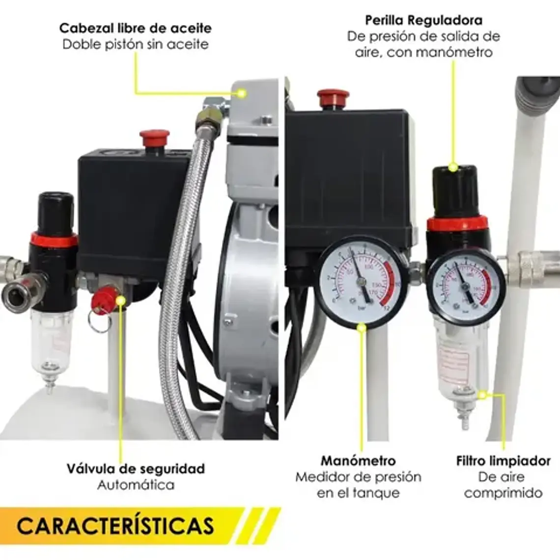 Compresor Dental Libre De Aceite Silencioso 25lts 1hp Prof. Color Blanco Fase Eléctrica Monofásica Frecuencia 60 5