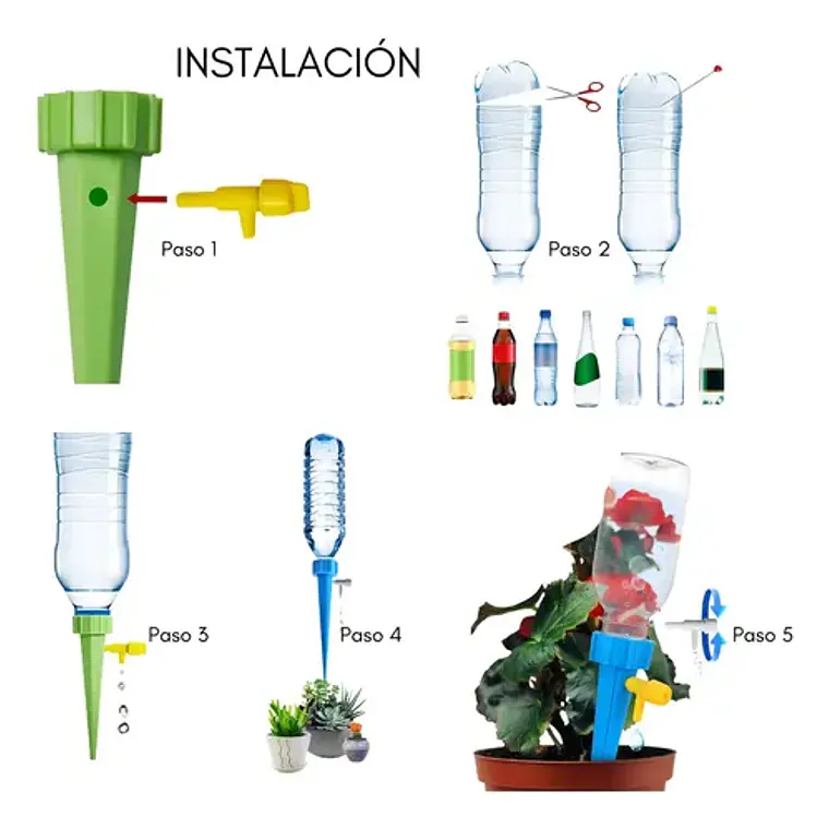Estacas Riego Goteo Tlt Celeste 12 Uds Ajustable Para Botellas 9