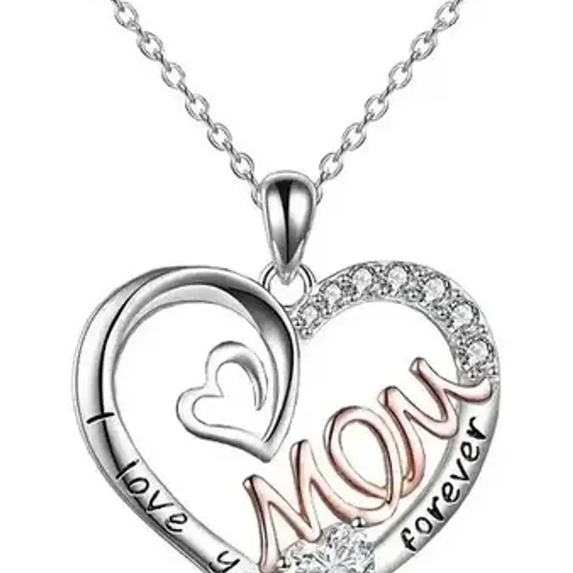 Collar Plata Corazón Pulido Cuarzo Moda Mom Forever Plateado 1