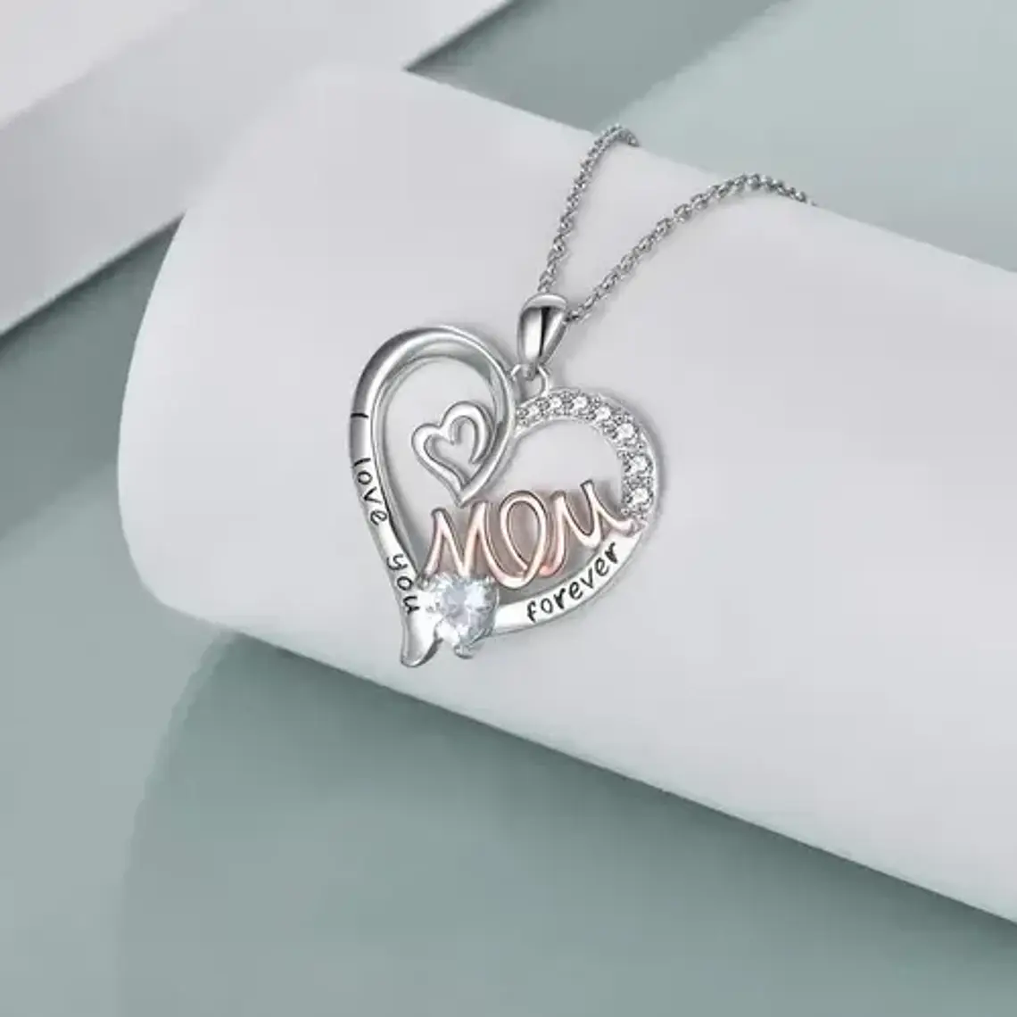 Collar Plata Corazón Pulido Cuarzo Moda Mom Forever Plateado 2