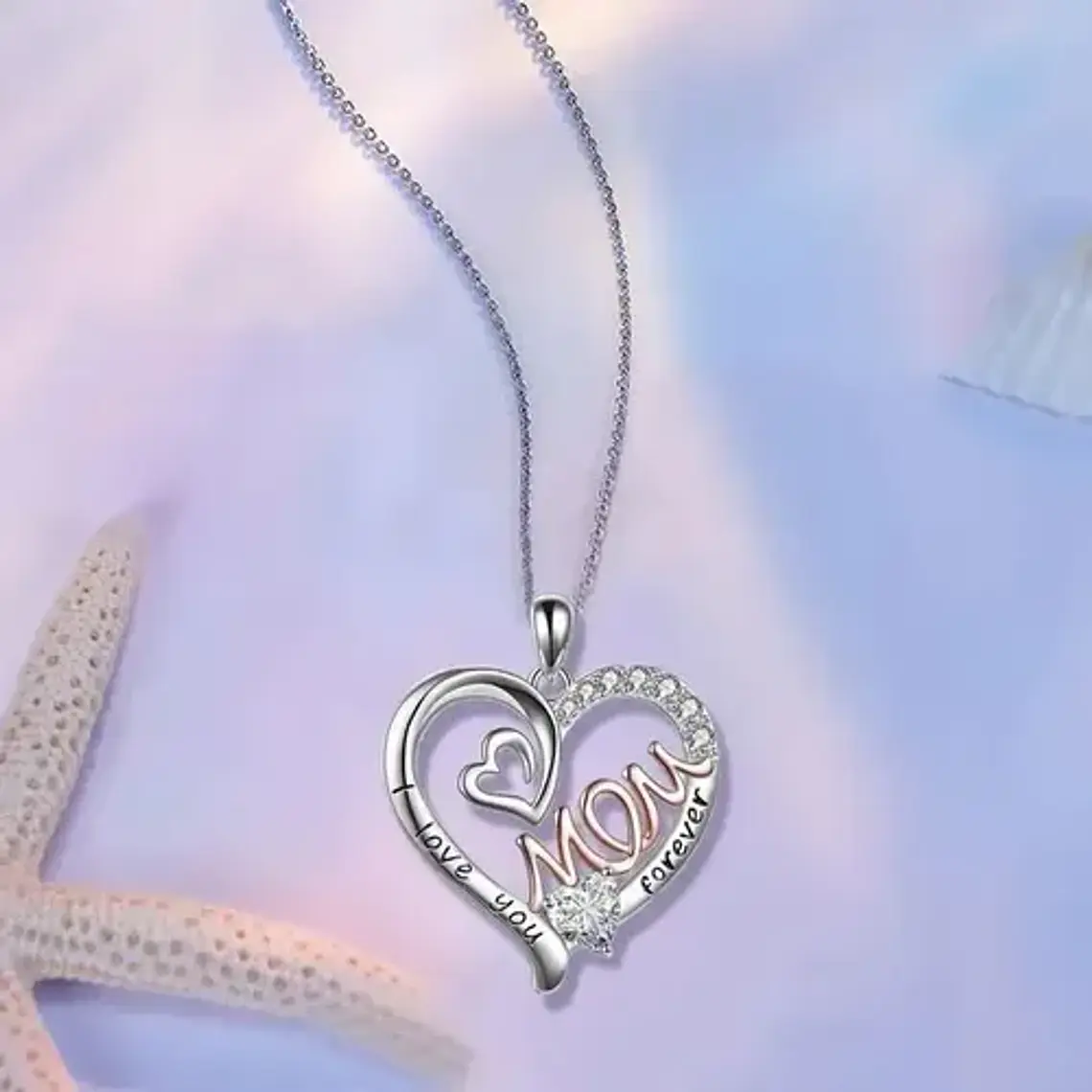 Collar Plata Corazón Pulido Cuarzo Moda Mom Forever Plateado 4