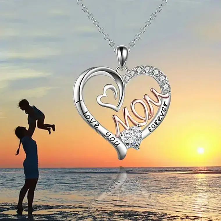 Collar Plata Corazón Pulido Cuarzo Moda Mom Forever Plateado 6