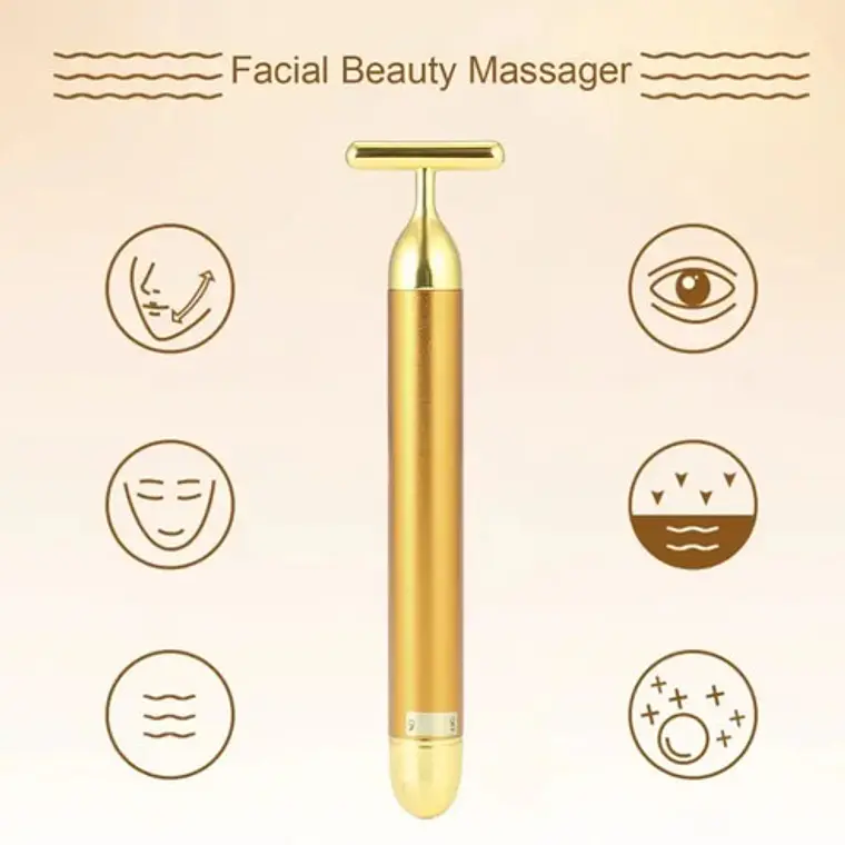 Rodillo Masajeador Facial Dorado Vibración Cuidado Piel 3