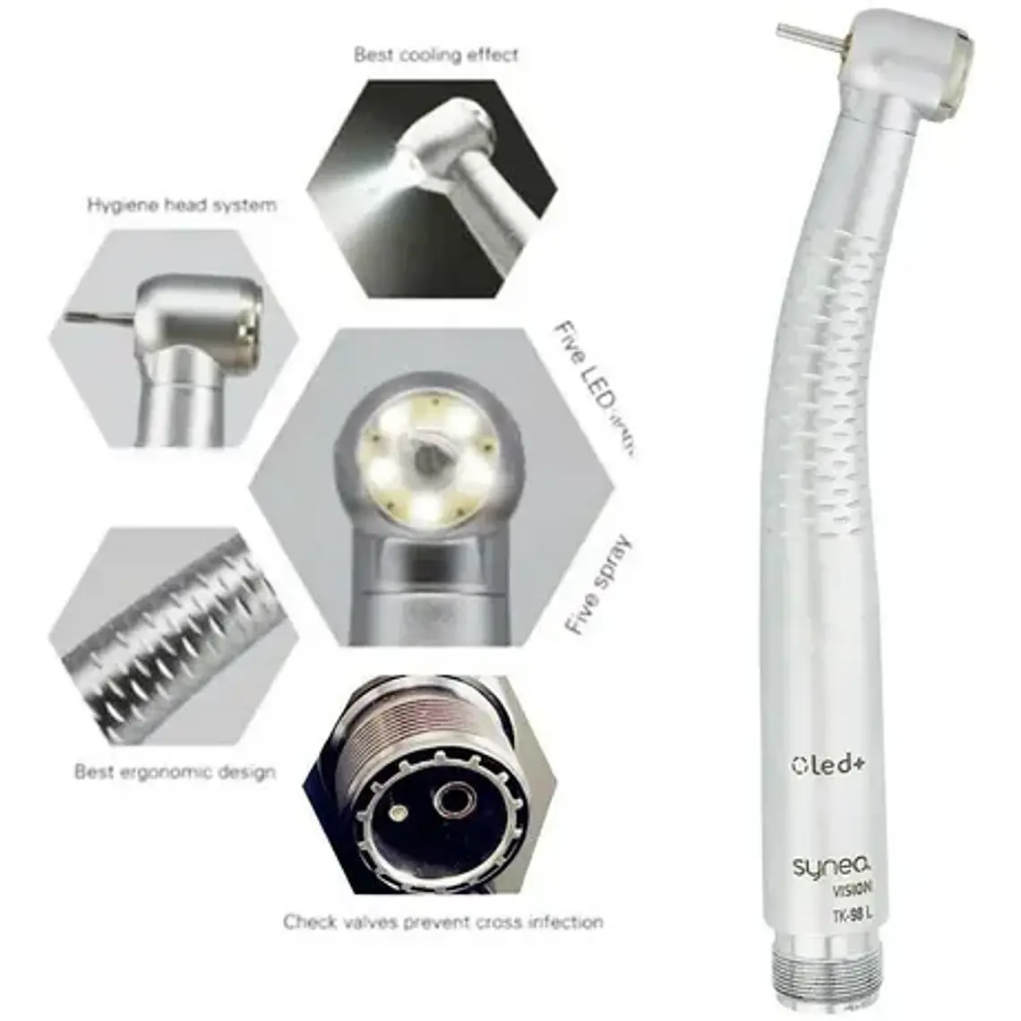 Turbina Dental Push Única 5 Led En Cabezal Premium Pacard Color Plateado Borden 6