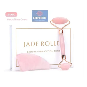 Rodillo Facial Jade Cuarzo Rosa Masajeador Estuche Deluxe Tipo De Piel Todo Tipo De Piel Día/noche