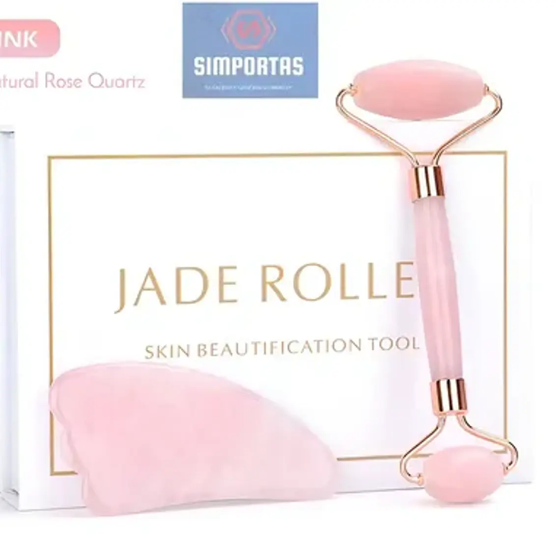 Rodillo Facial Jade Cuarzo Rosa Masajeador Estuche Deluxe Tipo De Piel Todo Tipo De Piel Día/noche 1
