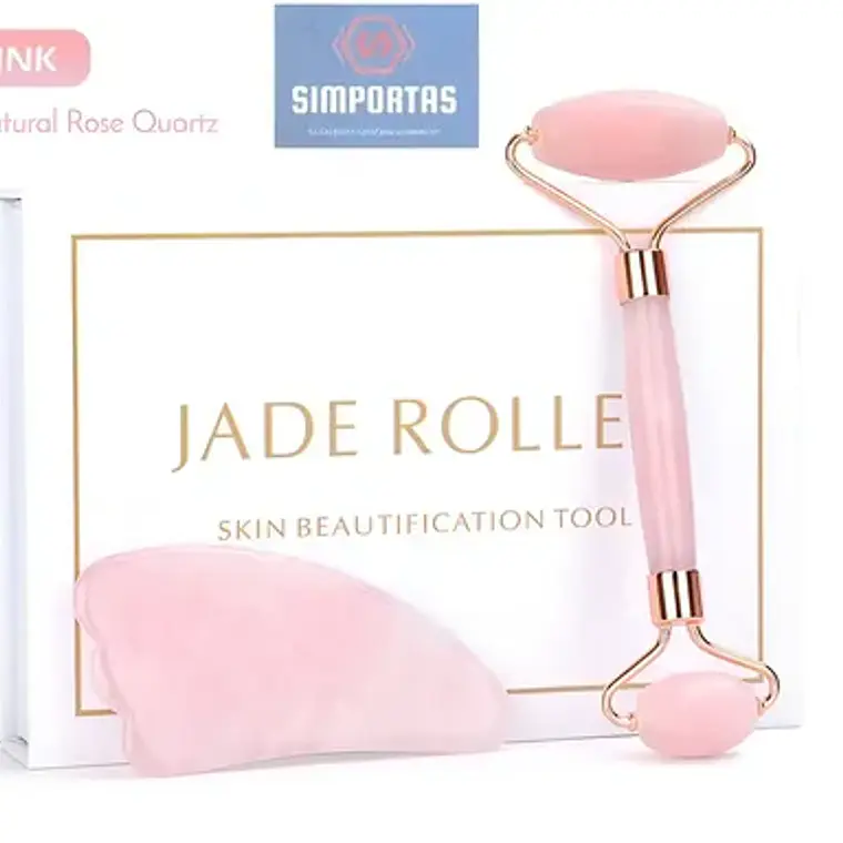 Rodillo Facial Jade Cuarzo Rosa Masajeador Estuche Deluxe Tipo De Piel Todo Tipo De Piel Día/noche 1