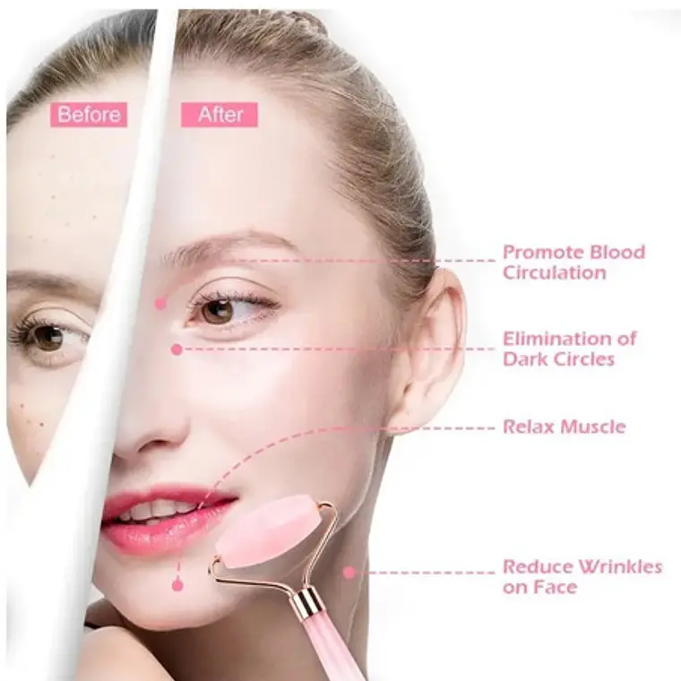 Rodillo Facial Jade Cuarzo Rosa Masajeador Estuche Deluxe Tipo De Piel Todo Tipo De Piel Día/noche 2