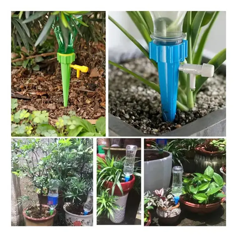 Pack De 12 Goteros Para Riego Por Goteo De Plantas | Estacas Ajustables Mixtas Azul Verde 2