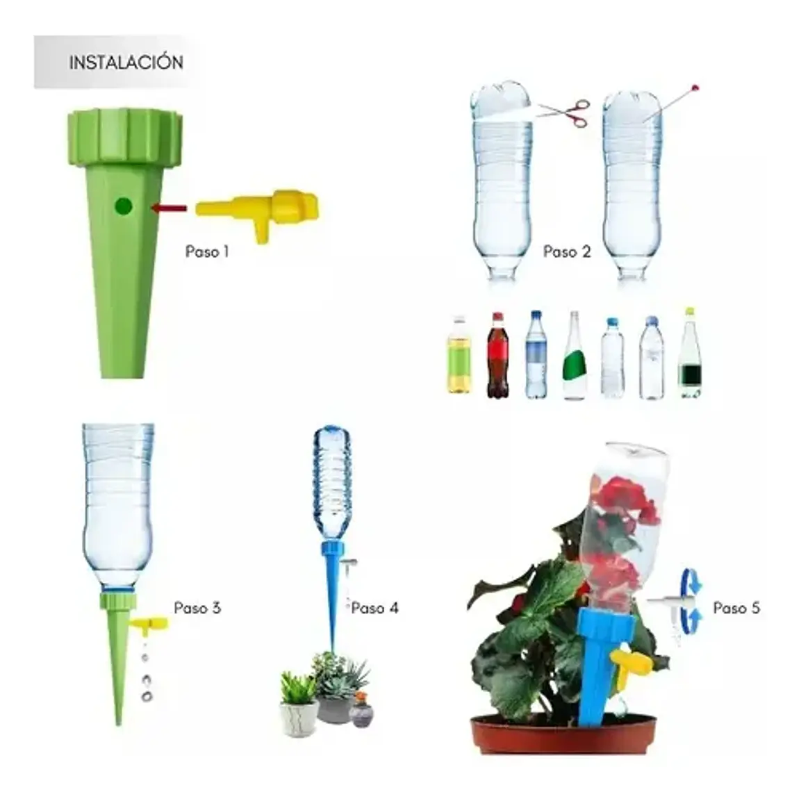 Pack De 12 Goteros Para Riego Por Goteo De Plantas | Estacas Ajustables Mixtas Azul Verde 3