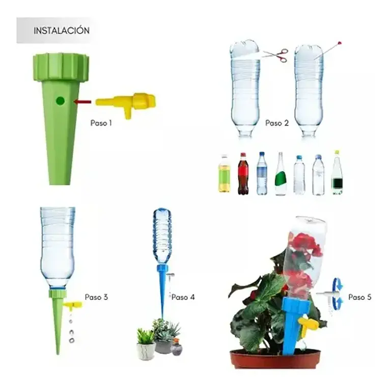 Pack De 12 Goteros Para Riego Por Goteo De Plantas | Estacas Ajustables Mixtas Azul Verde 3