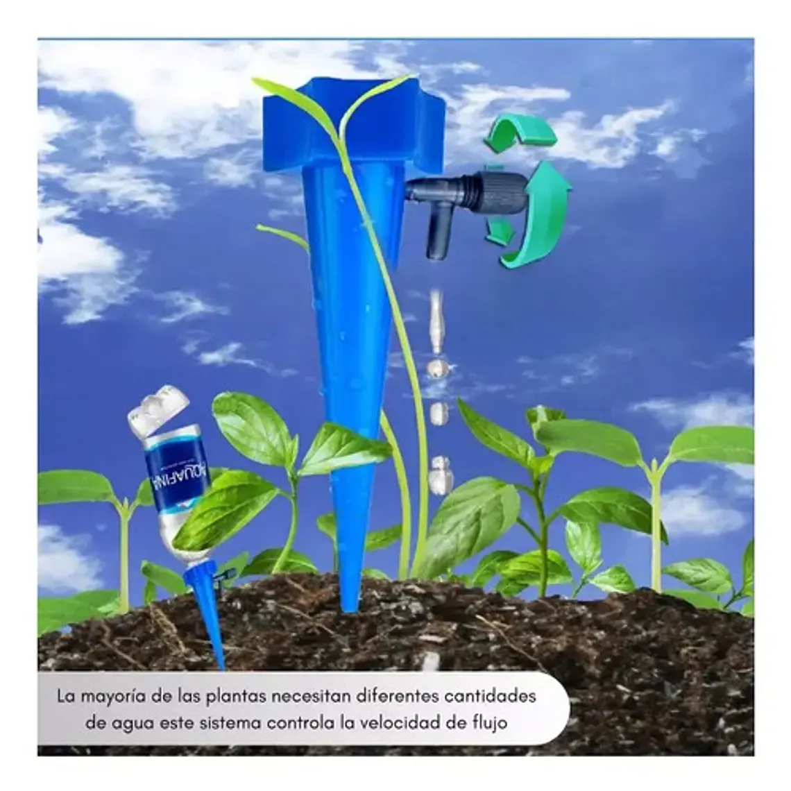 Pack De 12 Goteros Para Riego Por Goteo De Plantas | Estacas Ajustables Mixtas Azul Verde 4