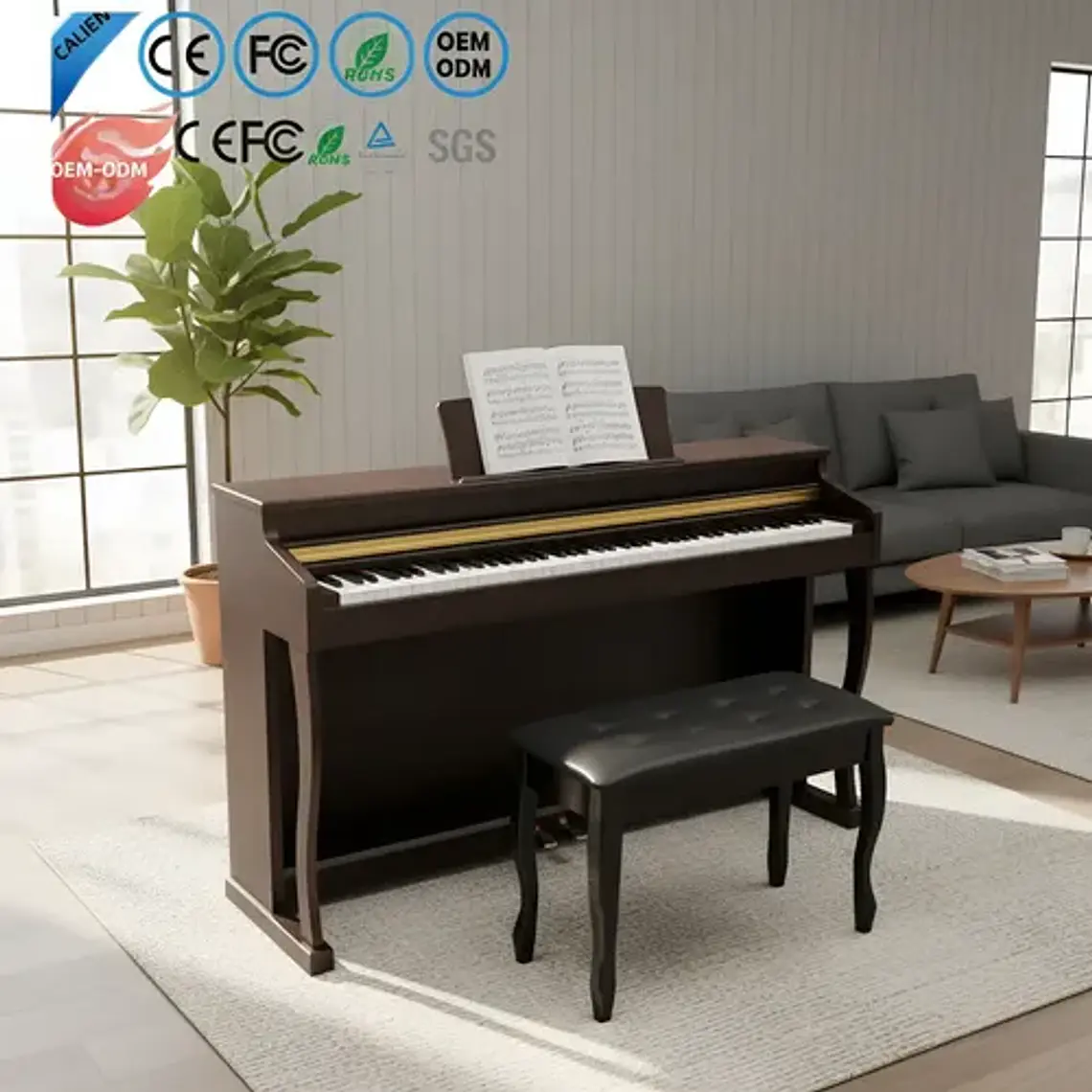 Piano Digital Pacard Realista 88 Teclas Madera Usb Color Marrón Oscuro 8