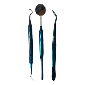 Kit Examen Dental Especial Metalizado Espejo Pinza Y Sonda Color Azul