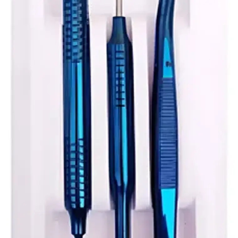 Kit Examen Dental Especial Metalizado Espejo Pinza Y Sonda Color Azul 4