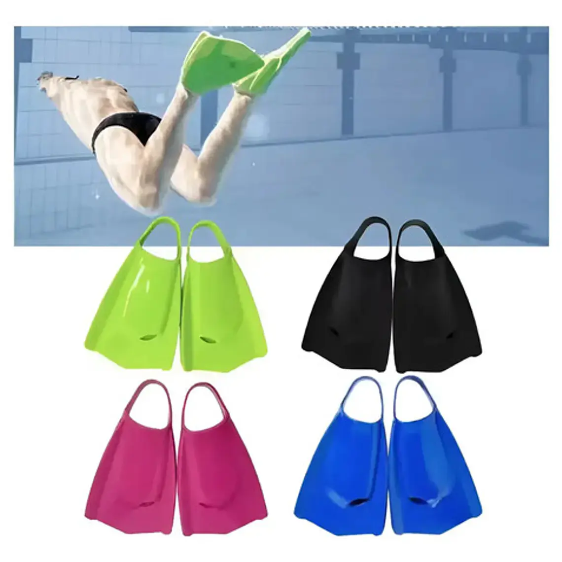Aletas Natación Cortas Para Entrenamiento Silicona Resistent Color Verde Talle De Las Patas De Rana Número 38-39 1