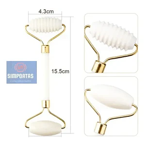 Rodillo Facial Roller Doble Único Con Piedra Blanca Pulida