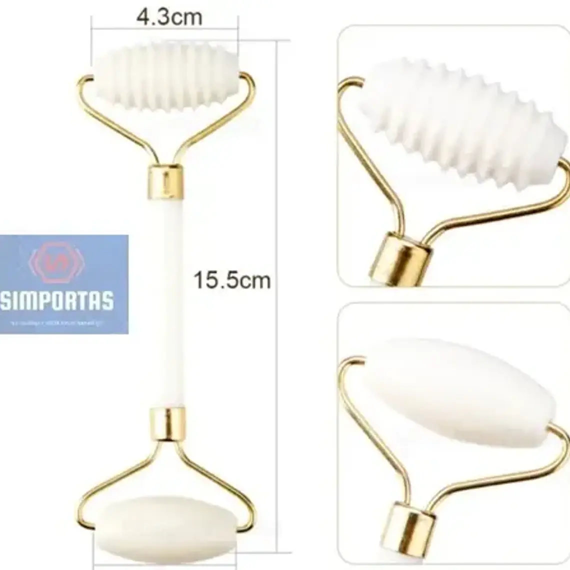 Rodillo Facial Roller Doble Único Con Piedra Blanca Pulida 1