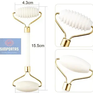 Rodillo Facial Roller Doble Único Con Piedra Blanca Pulida
