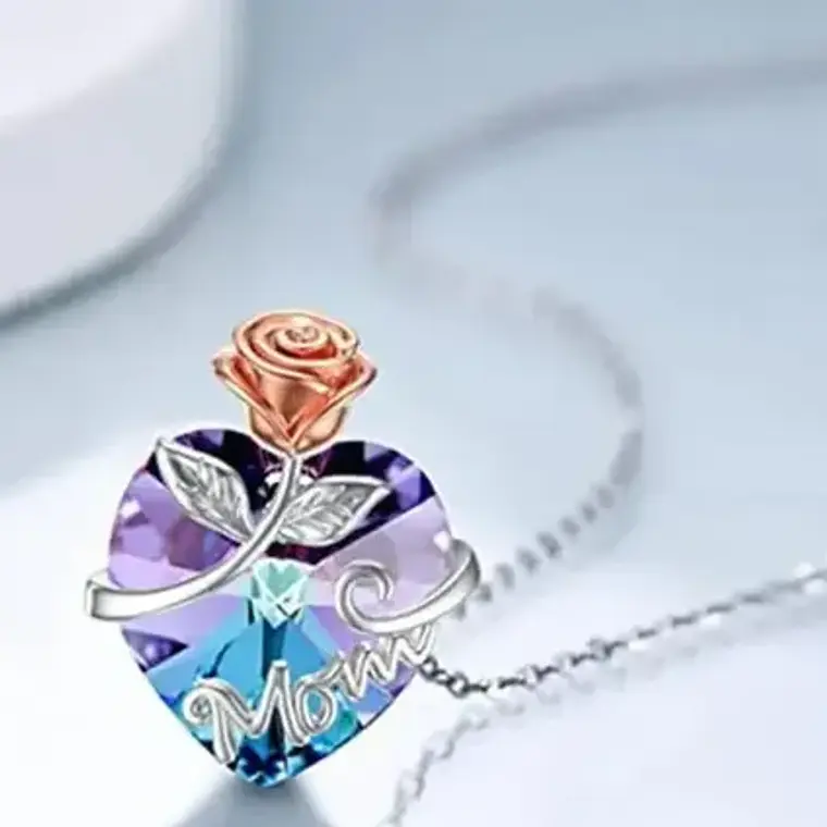 Collar Mamá Cristal Corazón Morada Abrazada Regalo Calidad 2