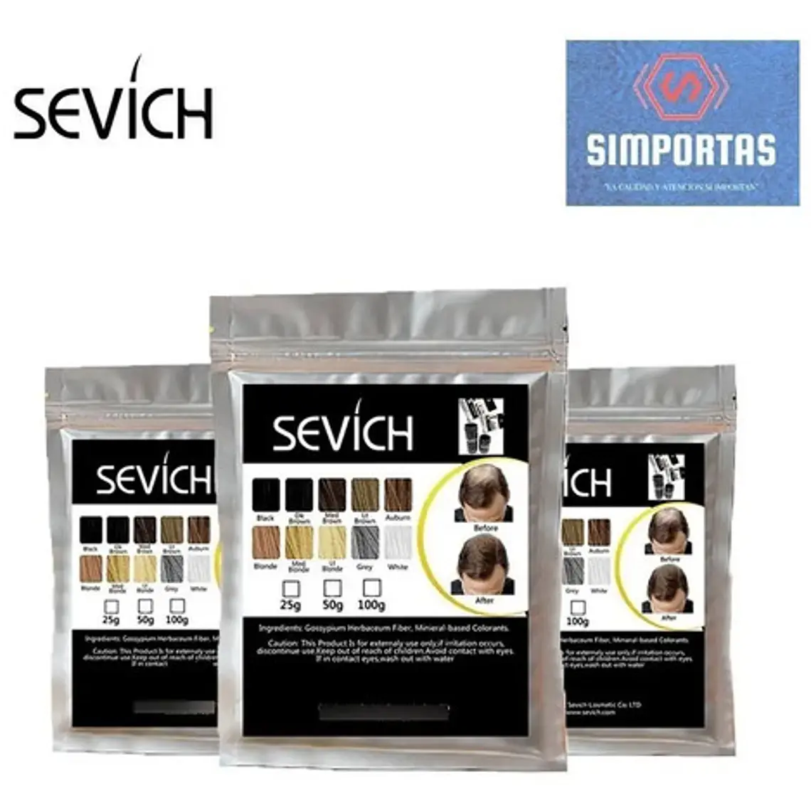 Fibras Capilar Sevich Keratina Recarga Original 100g Stgo. 3