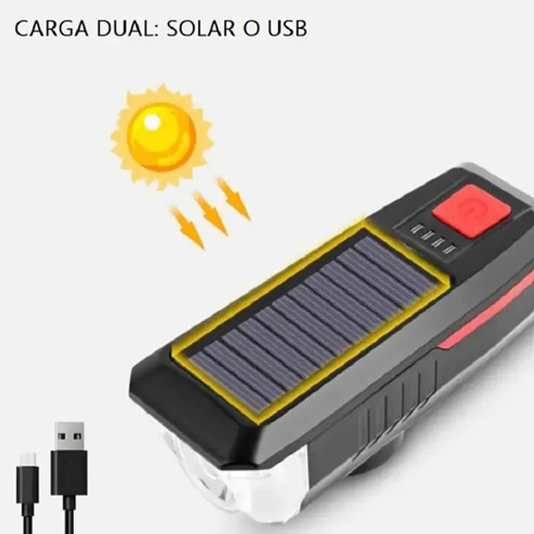 Luz Led Solar Recargable Para Bicicleta Con Bocina Stgo. 2
