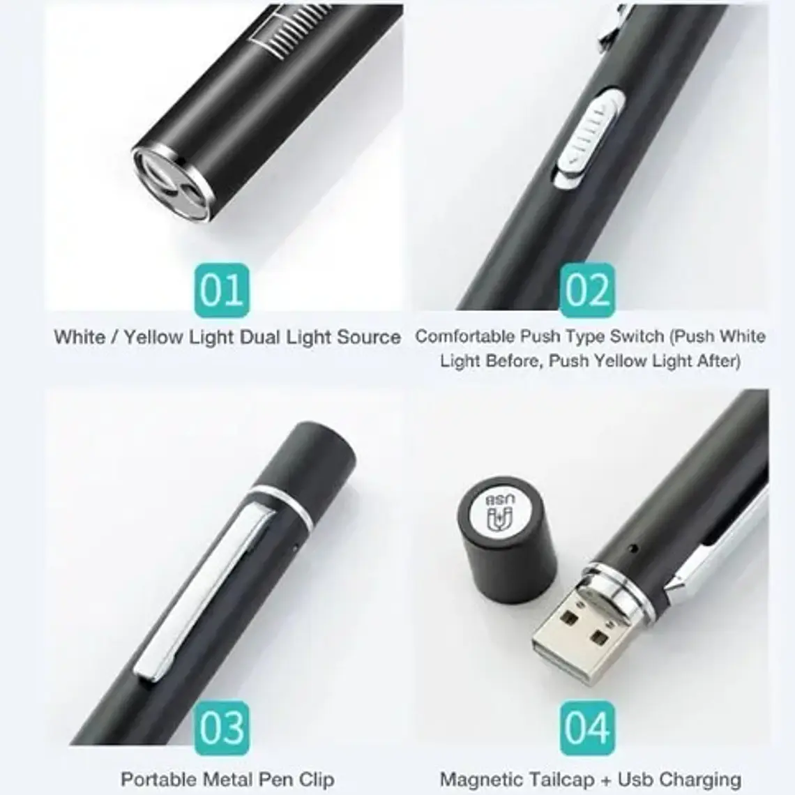 Linterna Médica Reflejos Carga Usb 2 Luces Clip Santiago 8