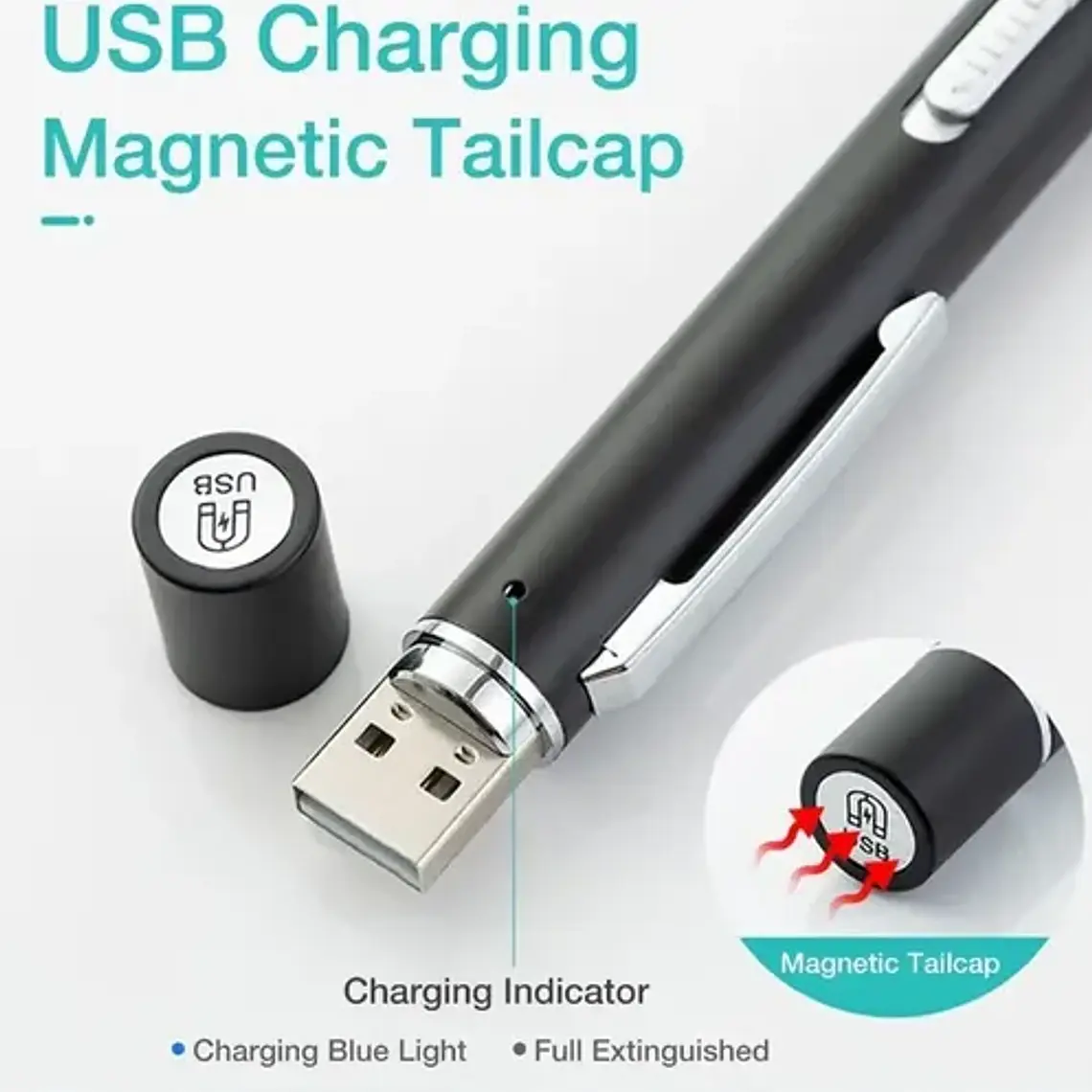 Linterna Médica Reflejos Carga Usb 2 Luces Clip Santiago 9
