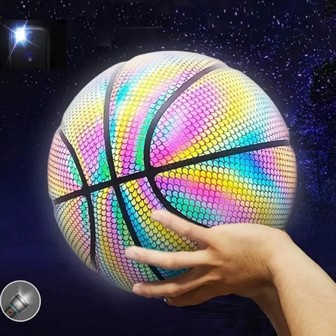Balón Basketball Holográfico Reflectante Cámara Deporte Flex 4