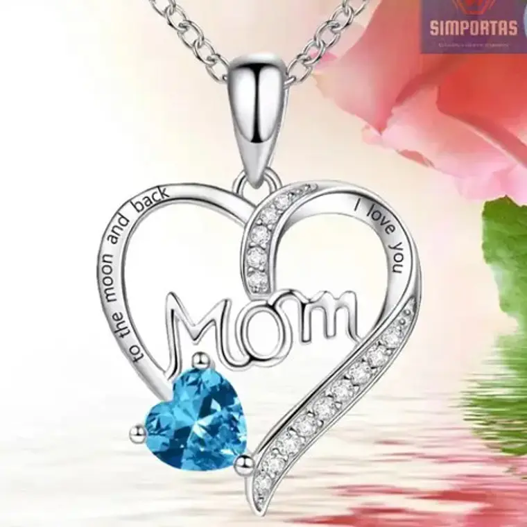 Collar Mamá Corazón Hasta La Luna Cristal Colores Calidad 2