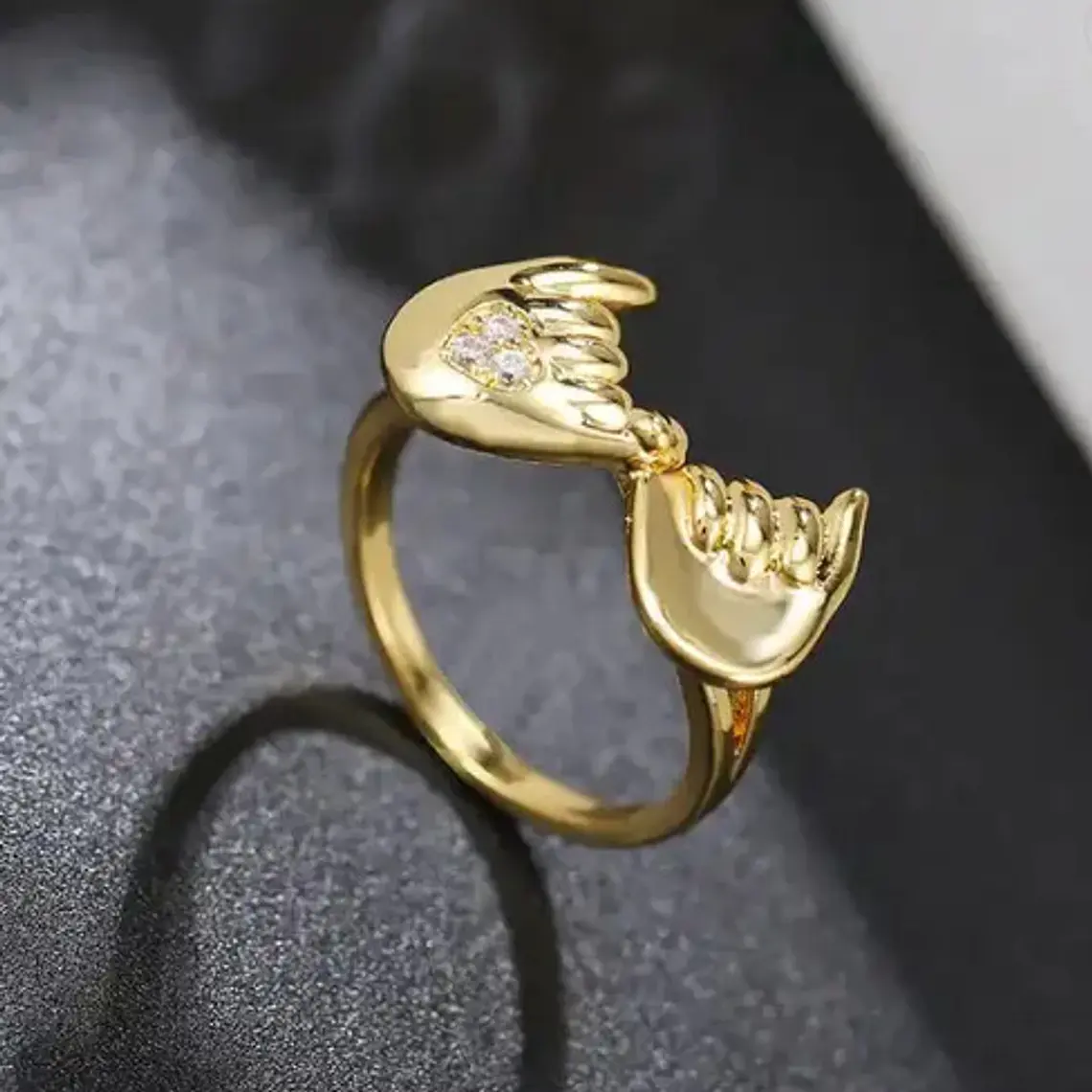 Anillo Dorado Unión Cristal Dedito Madre Hijo Pareja Calidad 2