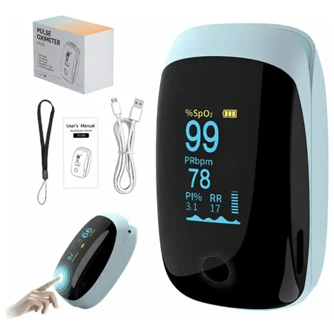 Oximetro De Pulso Usb Recargable Unico Oled El Mejor Stgo 1